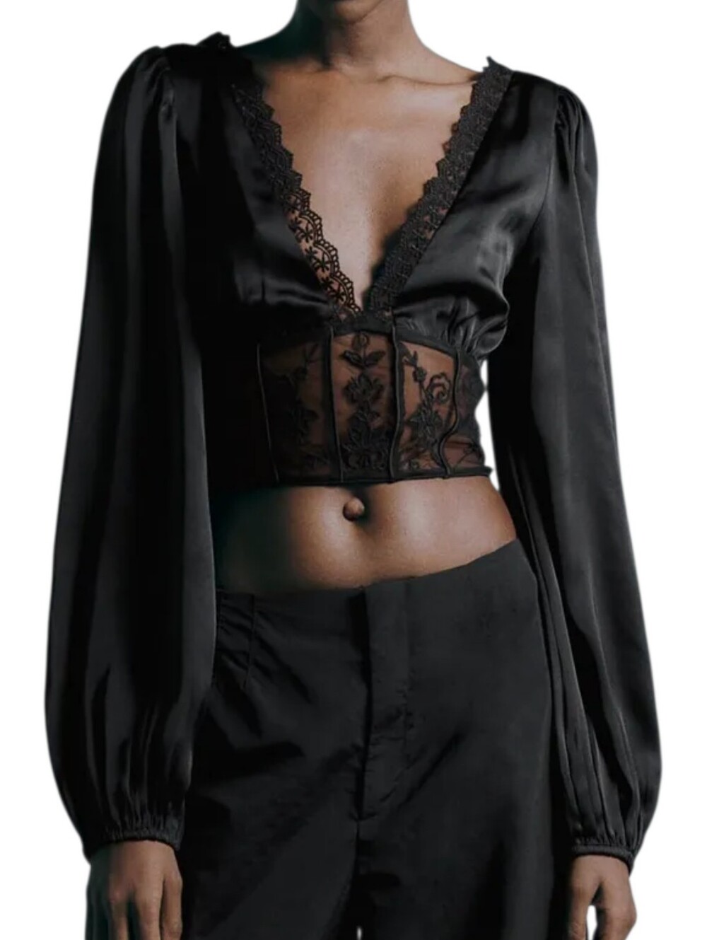 Zara Satin Lace Corset Blouse Women Small Black Whimsigoth